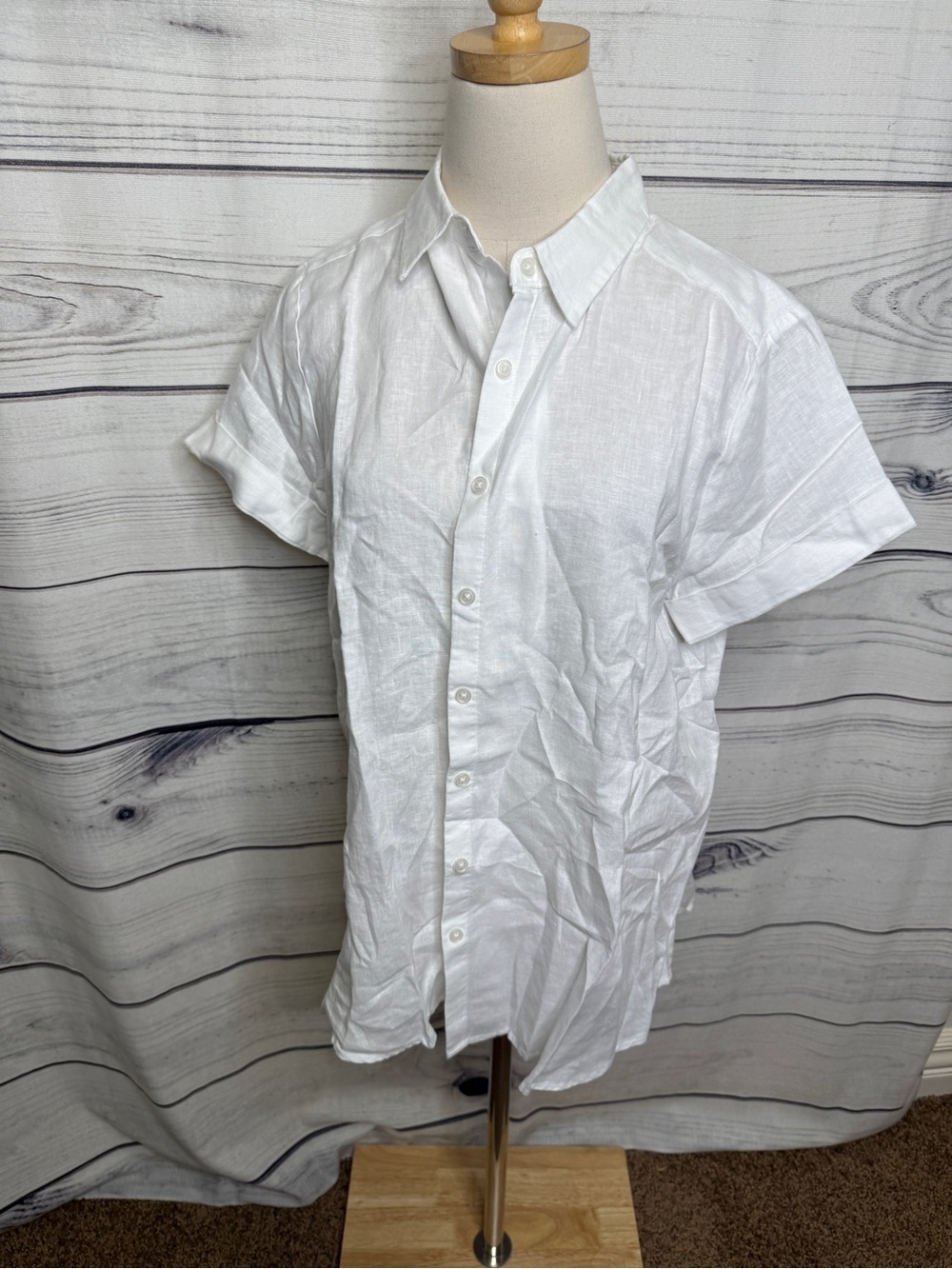 Quince White Short Sleeve Button-Down Linen Shirt